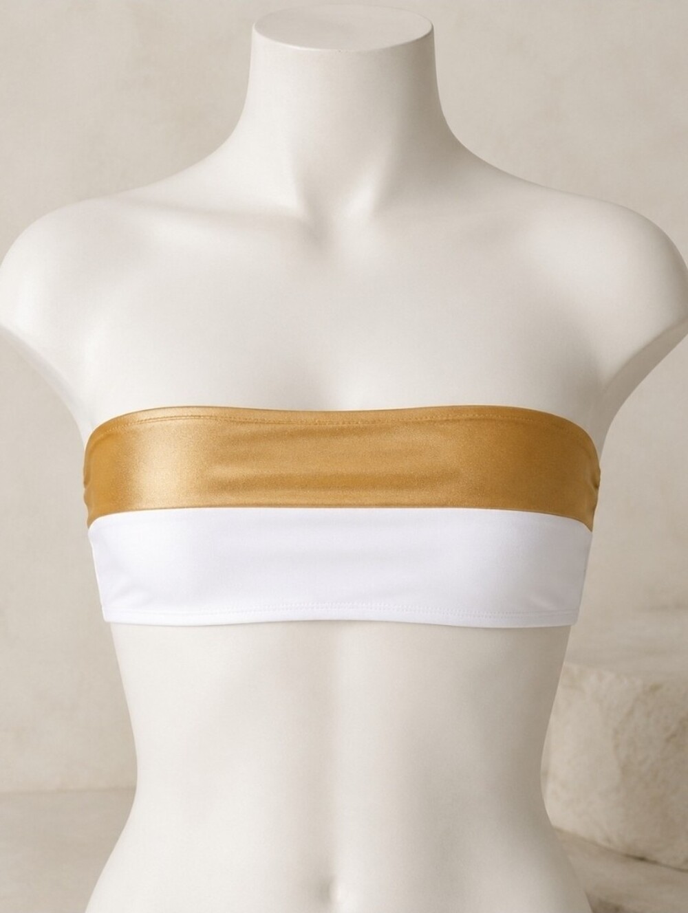 LPA Gold & White Bandeau Bikini Top Women’s Size L New With Tags Designer Swim